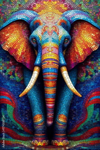 Wallpaper Mural A vibrant and artistic depiction of an elephant adorned with intricate patterns and designs. The bold colors and detailed illustration create a visually stunning and captivating image. Torontodigital.ca