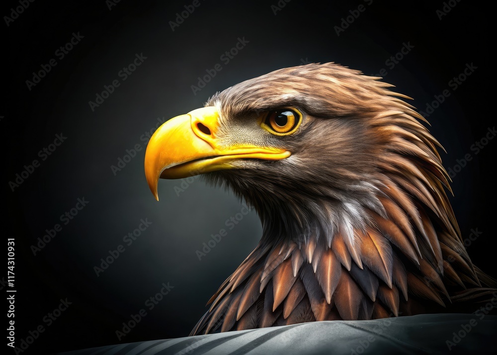 Obraz premium Minimalist Eagle Head Profile - Panoramic Black Banner Background