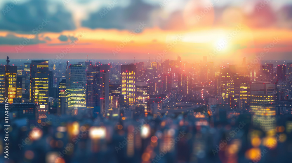 Fototapeta premium city skyline at sunset