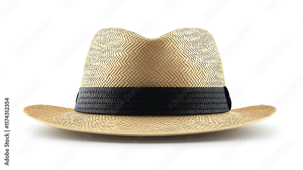 Beige fedora hat with black ribbon, isolated on white background. Beige fedora hat with black ribbon, isolated on white background.
