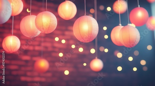 Bright background featuring glowing pink and redthemed decorations, dynamic, manipulation, brick wall background