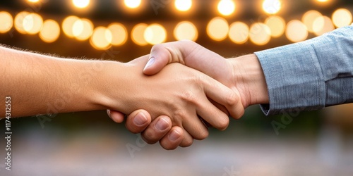 Close-up handshake against blurred light background signifies partnership