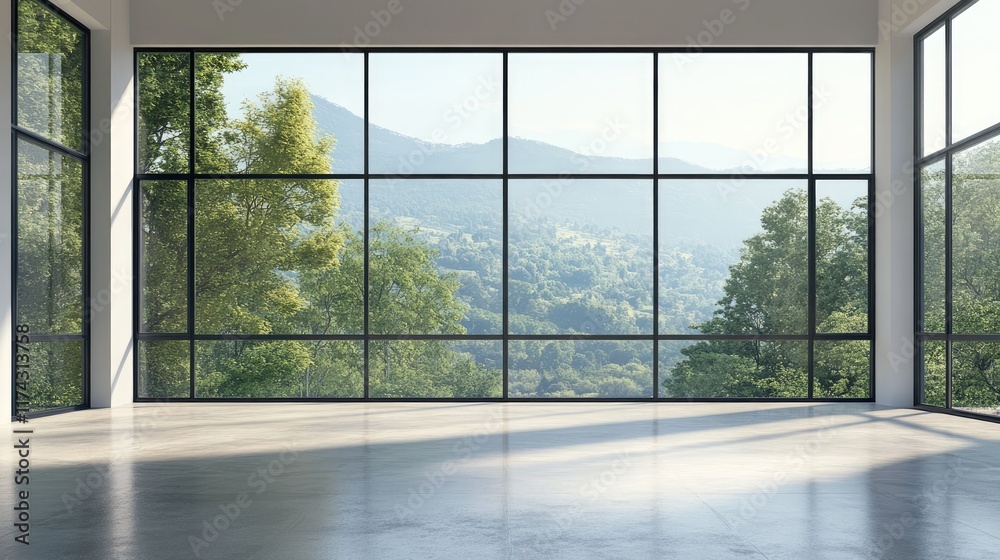 Fototapeta premium Empty room with huge windows and beautiful view