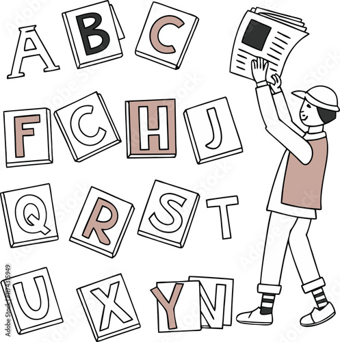 Hand drawn alphabet. Letters vector art illustration  