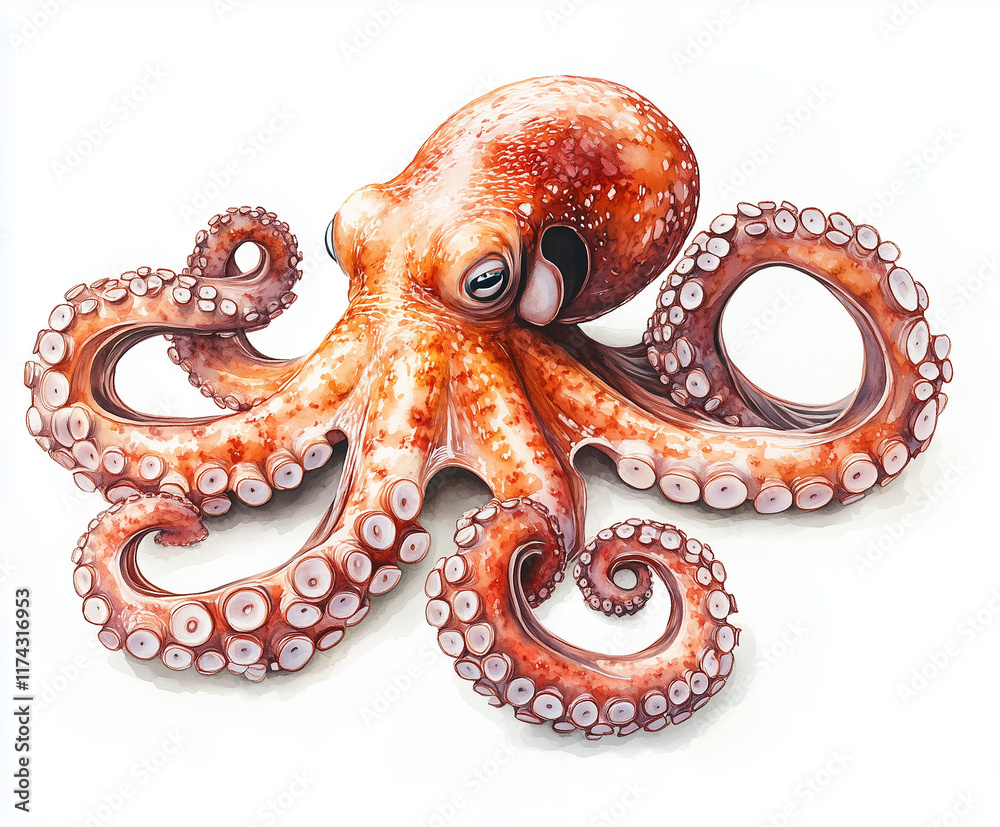 Obraz premium A beautifully hand-painted watercolor seafood | octopus | Perfect for restaurant menus, seafood packaging, culinary blogs, recipe books, and ocean-themed designs