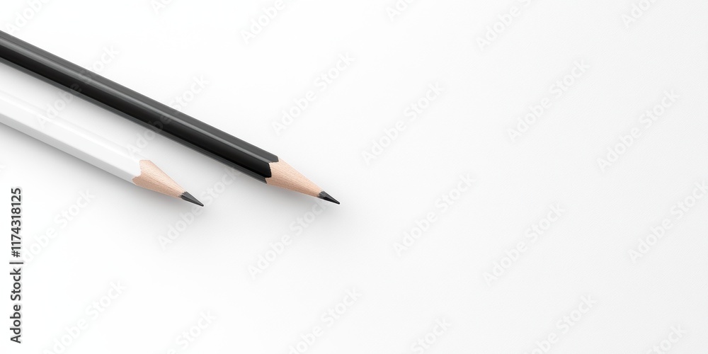 Minimalist design: black and white pencils on white background Minimalist design: black and white pencils on white background