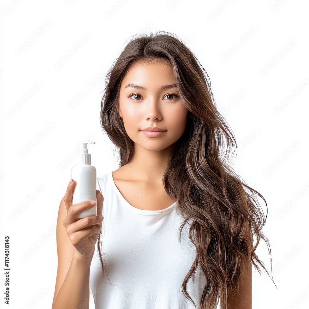 Young woman holding a hydrating mist spray. isolated on white background. Young woman holding a hydrating mist spray. isolated on white background.