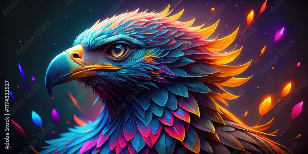 Fototapeta premium Neon Eagle Wallpaper, Low Light, Stylized, Phone Background