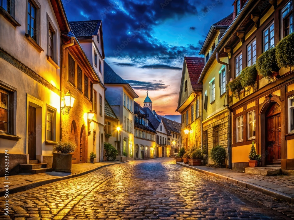 Fototapeta premium Night City Street Architecture Village Tourism Rule of Thirds