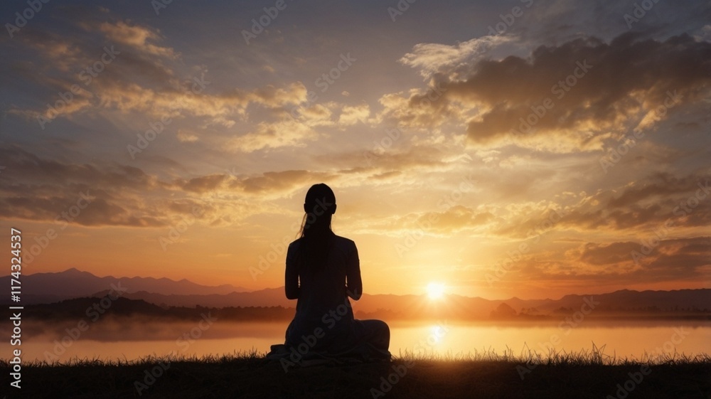 silhouette of a person meditating silhouette of a person meditating