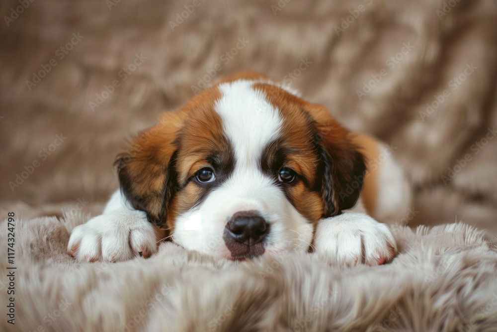 Saint Bernard Puppy with Sweet Expression, Captured in a Beautiful Portrait for Loving Families Searching for a Pet Saint Bernard Puppy with Sweet Expression, Captured in a Beautiful Portrait for Loving Families Searching for a Pet