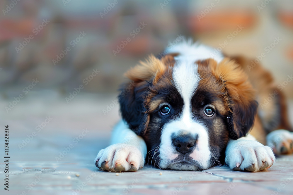 Saint Bernard Puppy Seeking a Caring Forever Home, Gentle and Loyal Dog Perfect for Adoption, Copy Space Portrait Saint Bernard Puppy Seeking a Caring Forever Home, Gentle and Loyal Dog Perfect for Adoption, Copy Space Portrait