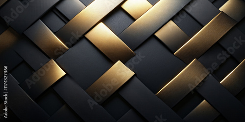 Abstract image featuring a captivating interwoven pattern of gold and black metallic elements.