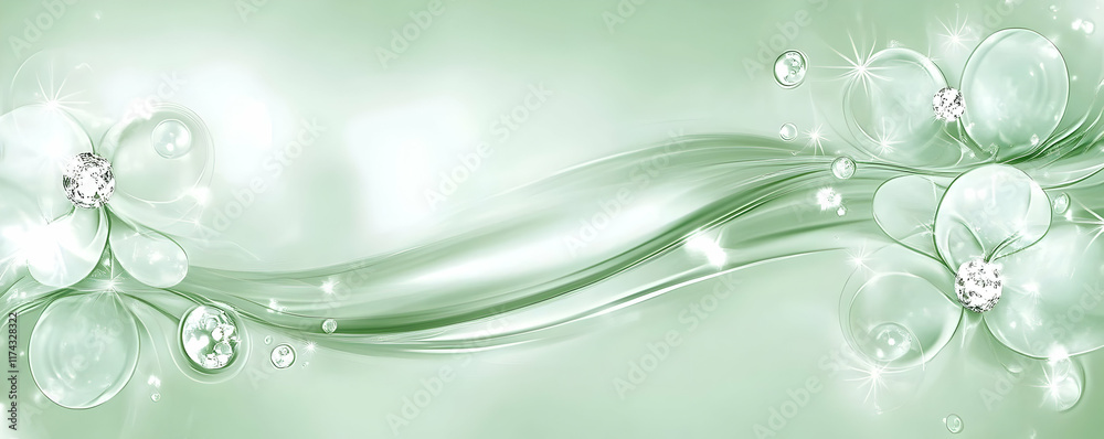 Elegant Green Abstract Background with Flowers Elegant Green Abstract Background with Flowers