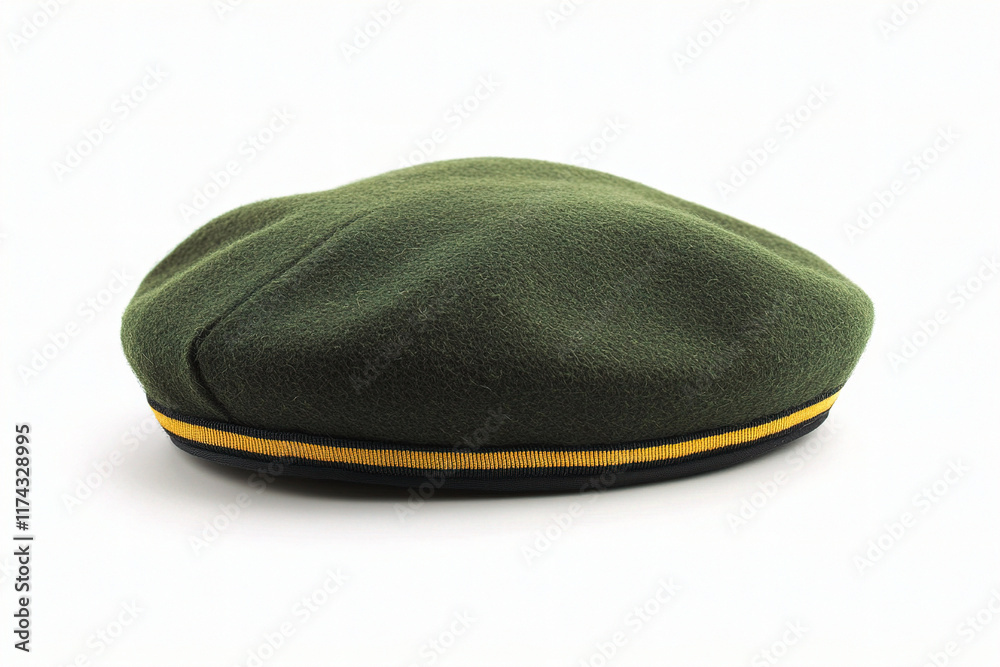 A delicate green beret on a white background. (Generative AI) A delicate green beret on a white background. (Generative AI)