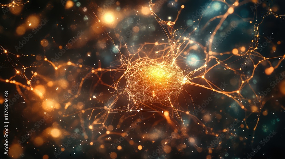 Obraz premium A digital network visualizing the balance of AI and ethics, glowing interconnected pathways on a sleek background, plenty of space for copy.