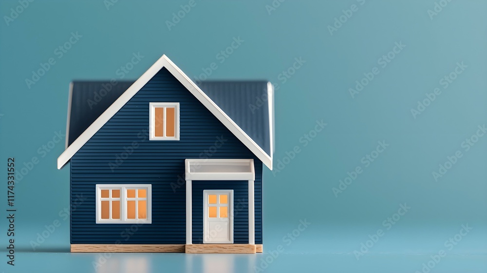Blue House Model on a Solid Background with Soft Lighting and Minimalistic Design for Real Estate Concept Blue House Model on a Solid Background with Soft Lighting and Minimalistic Design for Real Estate Concept
