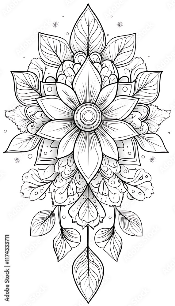 Mandala created with clean, detailed contour lines, showcasing symmetrical geometric and floral patterns. Minimalistic design with an artistic, balanced aesthetic Mandala created with clean, detailed contour lines, showcasing symmetrical geometric and floral patterns. Minimalistic design with an artistic, balanced aesthetic