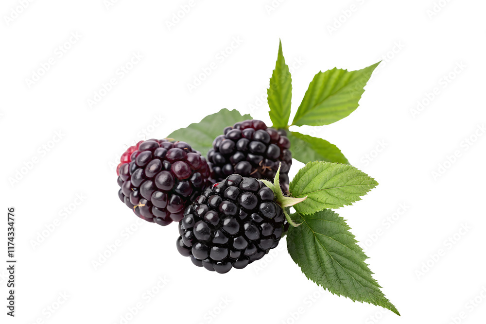Fresh Plump Blackberries with Green Leaves on Transparent Background - Perfect for Desserts and Healthy Snacking Fresh Plump Blackberries with Green Leaves on Transparent Background - Perfect for Desserts and Healthy Snacking