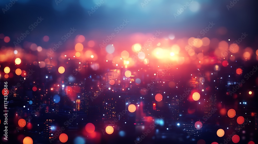 Fototapeta premium Vibrant city lights at dusk urban landscape digital art evening