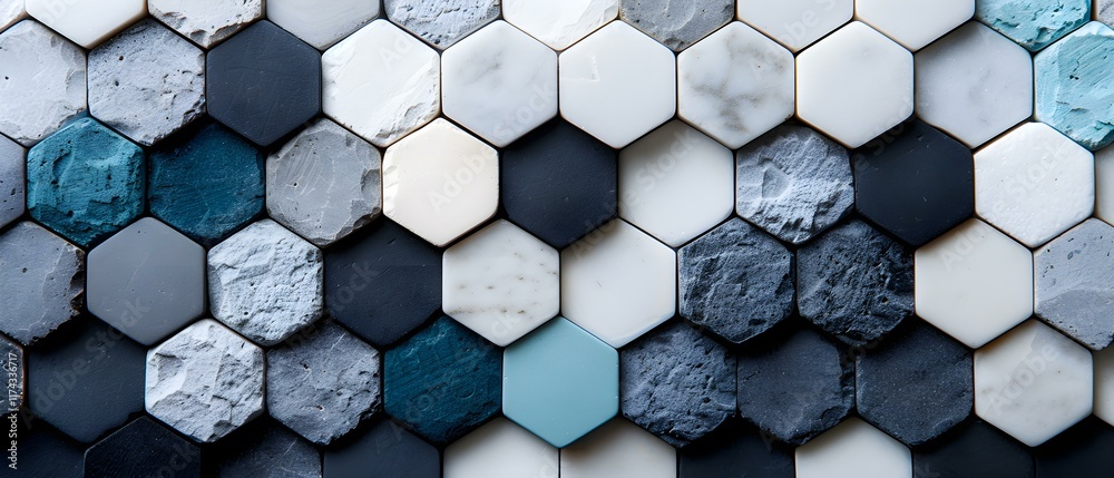 Varied Hexagonal Tile Design in Monochromatic Colors with Textured and Smooth Finishes for Modern Interiors