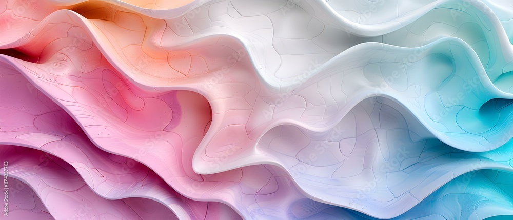Obraz premium Abstract Colorful Waves in Soft Pastel Tones Blending Together Creating a Dreamy and Serene Background