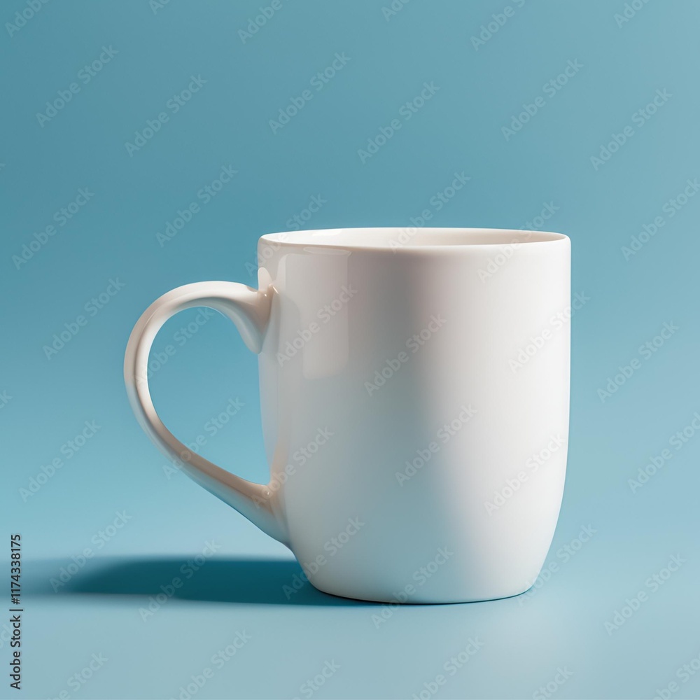 Obraz premium Blank white mug on blue background.