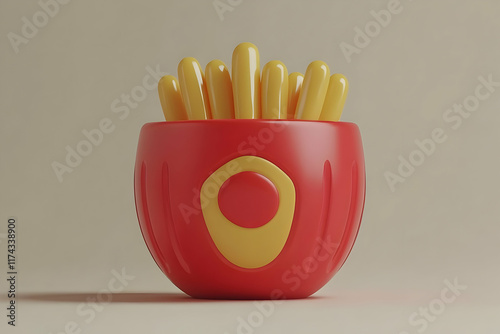 3D Render French Fries in Red Bowl Illustration photo