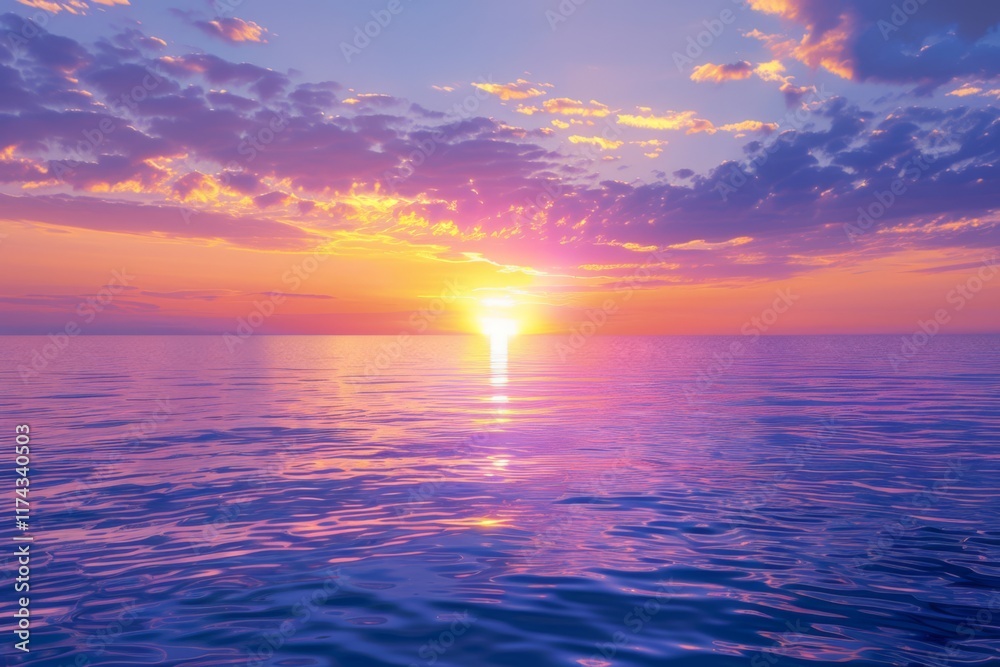 Obraz premium Sunset Over Ocean with Colorful Clouds and Reflection