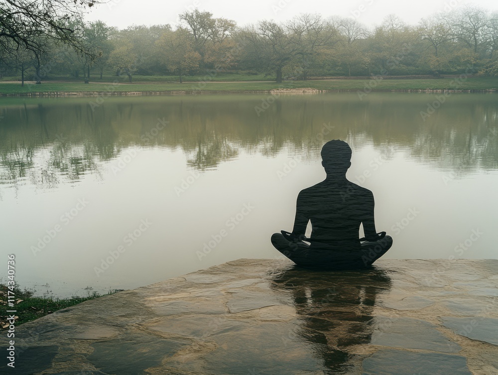 Tranquil Setting by Water in Foggy Atmosphere