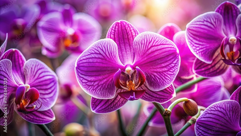 Purple Orchid Panoramic Background, Floral Photography, AI Art Purple Orchid Panoramic Background, Floral Photography, AI Art