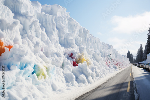 awe-inspiring might of an avalanche barrier, standing tall and unwavering against relentless onslaught of nature's fury, shielding communities with unwavering determination from devastating wrath of a photo