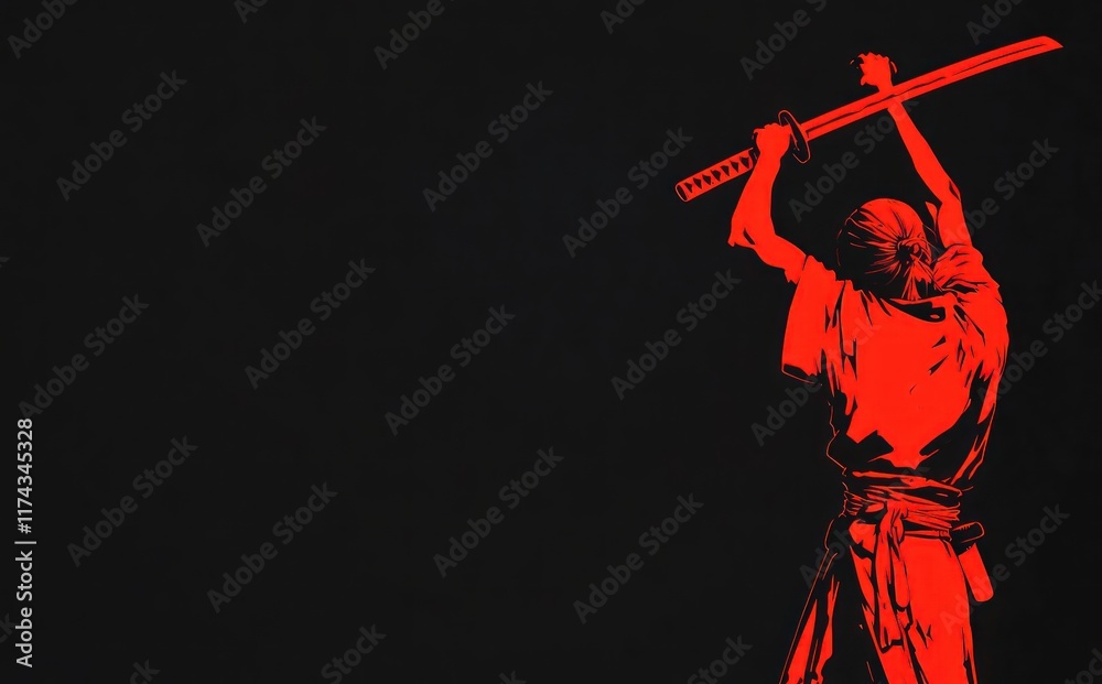 a samurai silhouette in red on the black background a samurai silhouette in red on the black background