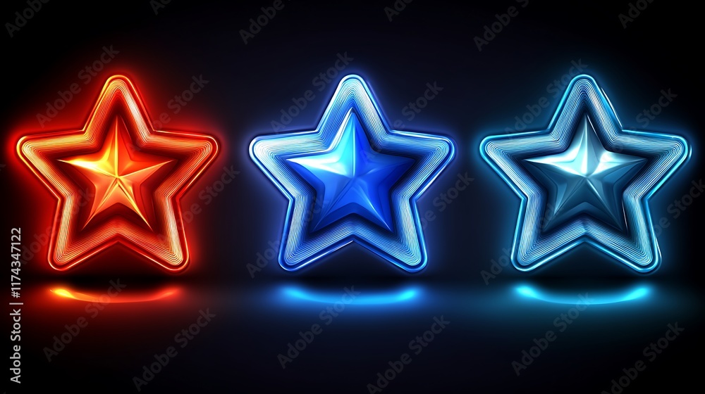 Three Dimensional Neon Stars in Red Blue and Teal Three Dimensional Neon Stars in Red Blue and Teal