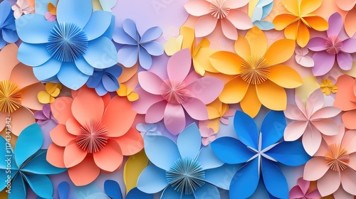 floral abstract colourful paper cut flower mosaic background