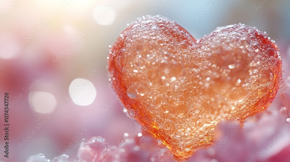 Fototapeta premium A Heart of Glass, Dew-Kissed and Sparkling, A Symbol of Love's Tenderness, Captured in a Close-Up Shot