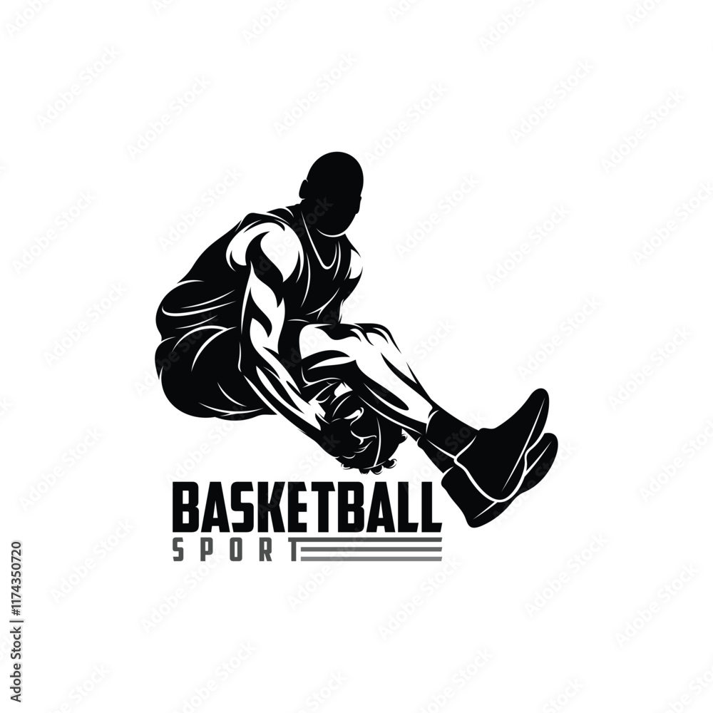 Fototapeta premium Vector illustration of the silhouette of a basketball player, drawn in black and white vector art style. Suitable for logo design, sports merchandise, posters, etc.
