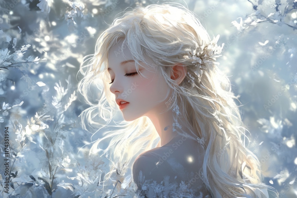 Portrait of a smiling young girl with white hair in a snowy field Portrait of a smiling young girl with white hair in a snowy field