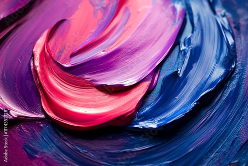 Abstract vibrant pink and purple paint strokes on canvas photo