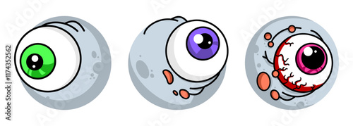 Set of creepy zombie eyeballs illustration. Design elements for Halloween and Horror. Vector illustration isolated on white background.