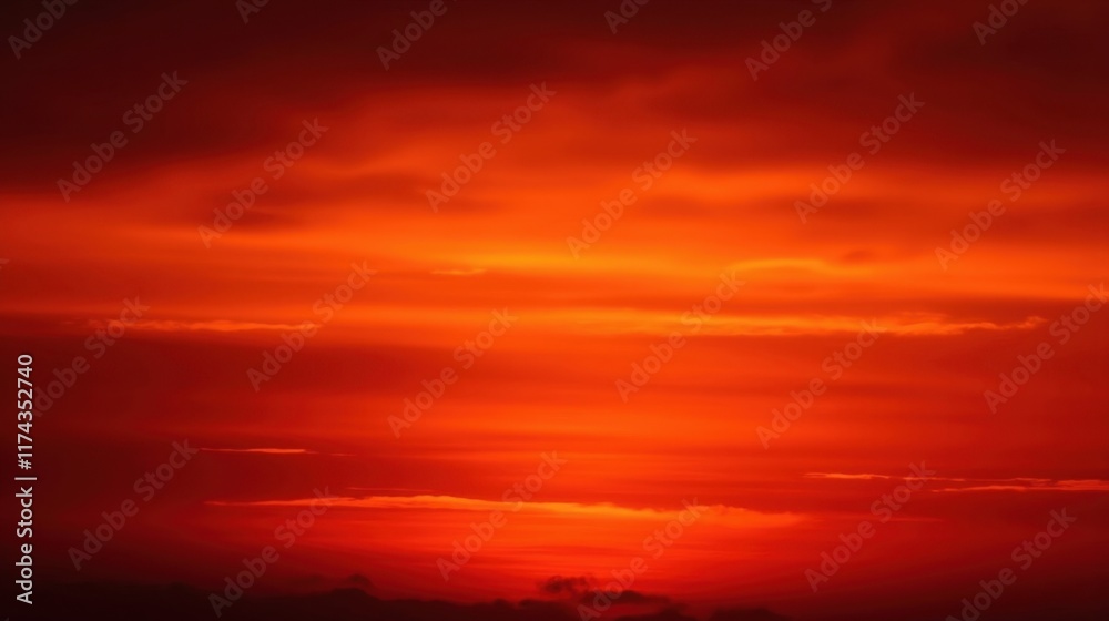 Obraz premium Dramatic Sunset Sky with Vibrant Orange and Red Cloud Patterns