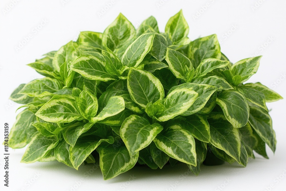 A lush cluster of green leaves with yellow edges, showcasing vibrant plant life. A lush cluster of green leaves with yellow edges, showcasing vibrant plant life.