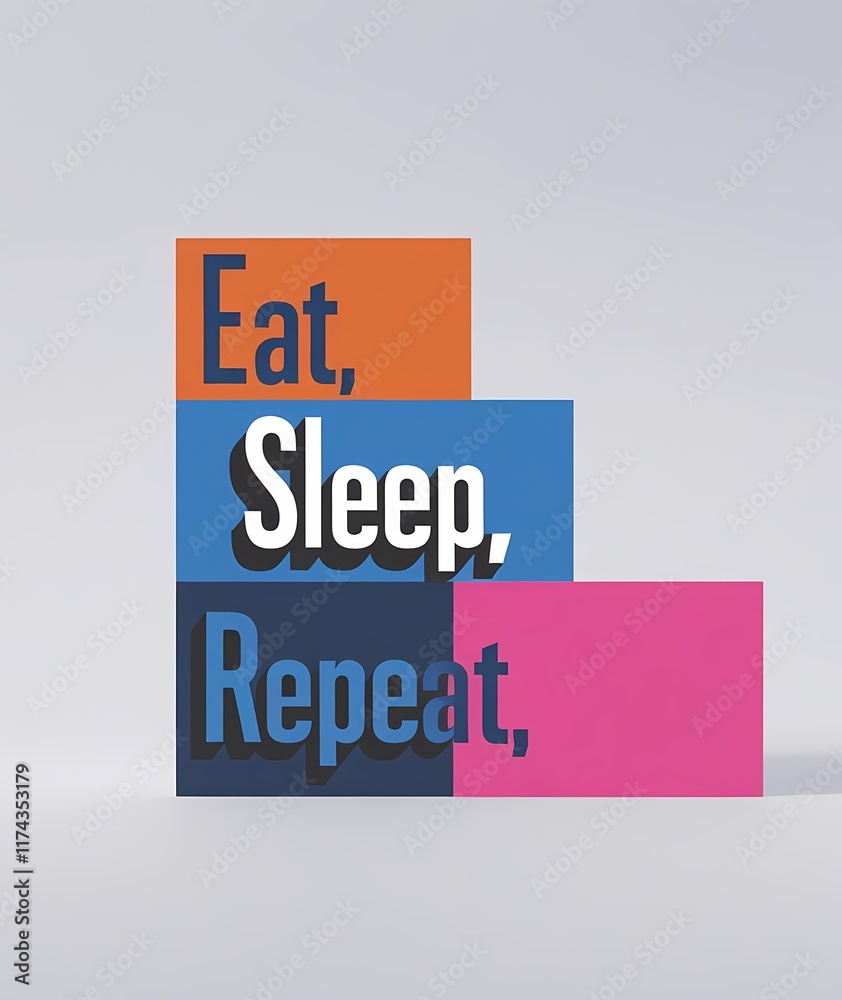Fototapeta premium Eat sleep repeat vibrant colored block typography
