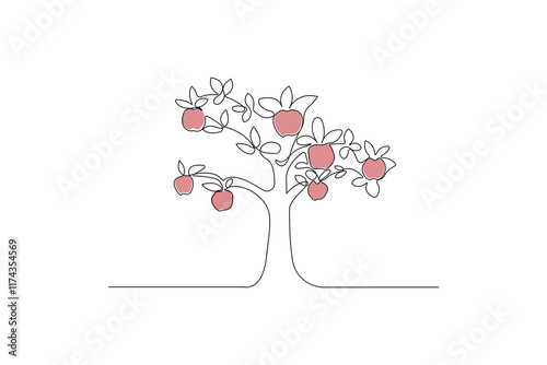 Simple apple tree line art vector. Tree concept icon.