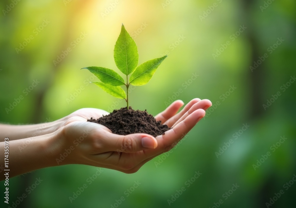 Growing a new plant in hand shows the importance of environmental sustainability Growing a new plant in hand shows the importance of environmental sustainability