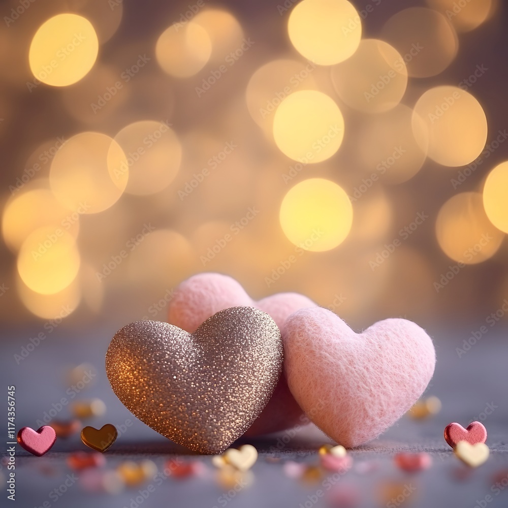 Fototapeta premium Cozy and Romantic Heart Shaped Bokeh Texture for Valentine s Day