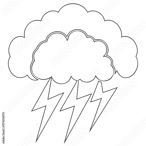 Thunderstorm Black Vector Outline Simple Flat Vector Illustration Isolated on a transparent background