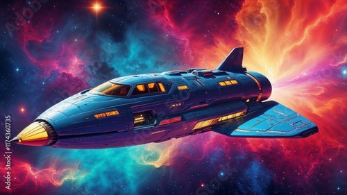 Wallpaper Mural A starship in a glowing nebula wallpaper with a dynamic perspective. Torontodigital.ca