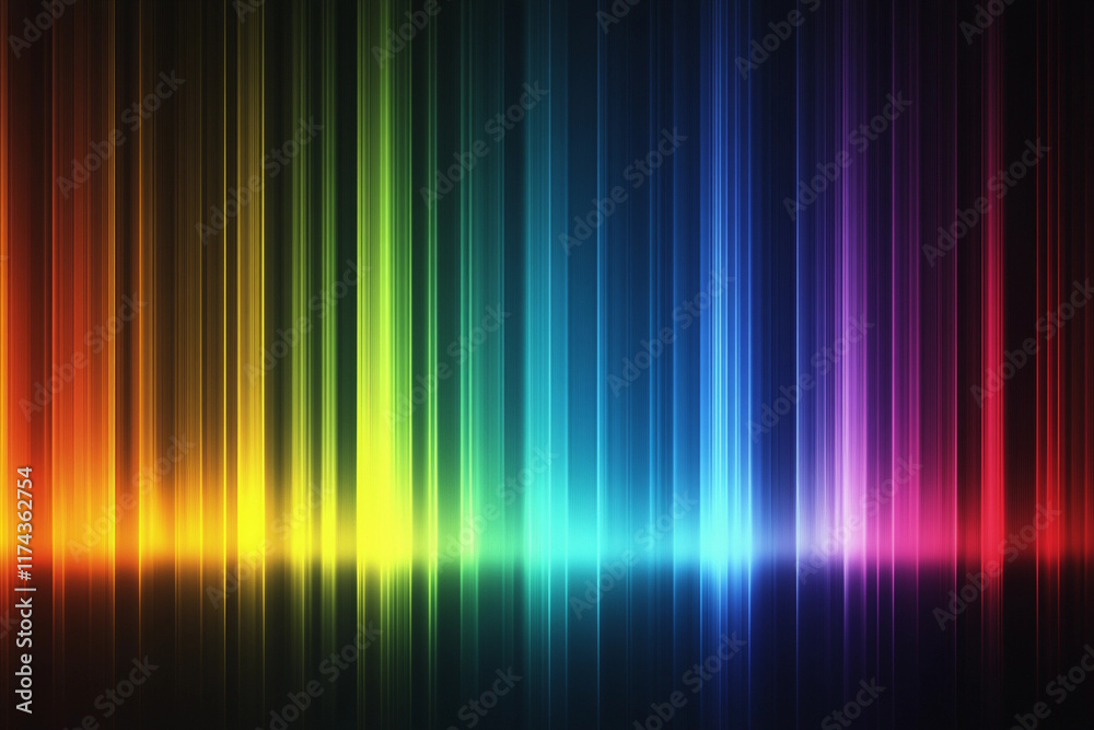 Fototapeta premium Chromatic Data Stream – A stream of shifting chromatic bands flowing through a dark void, creating an ethereal sense of a continuous digital flow.