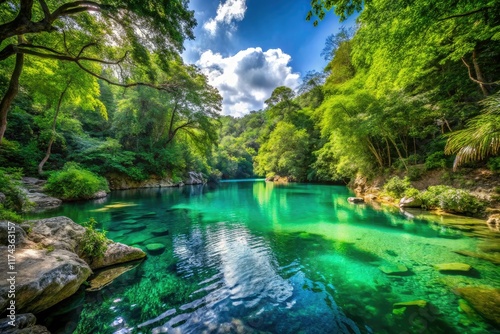 Stunning Green Swimming Hole, Lush Nature, Travel Destination